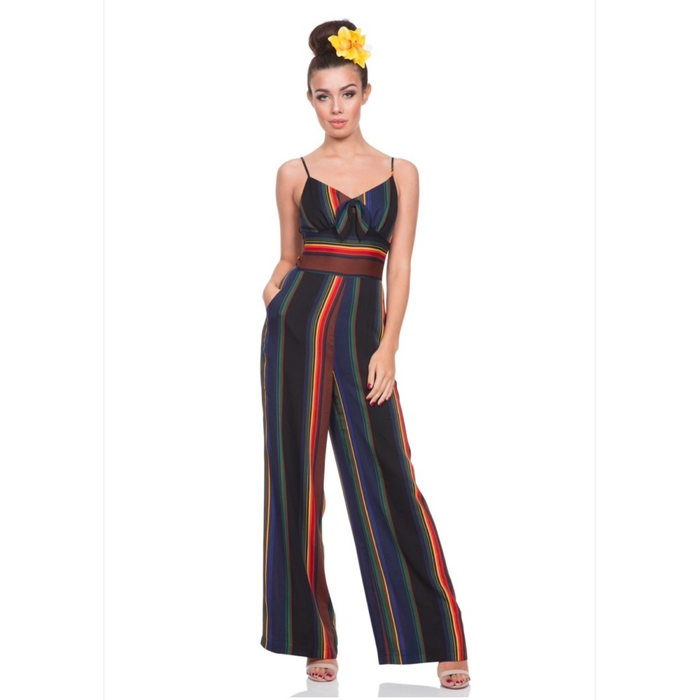 Voodoo Vixen Vivian Striped Jumpsuit with Bow, Multi, XL, NWT
